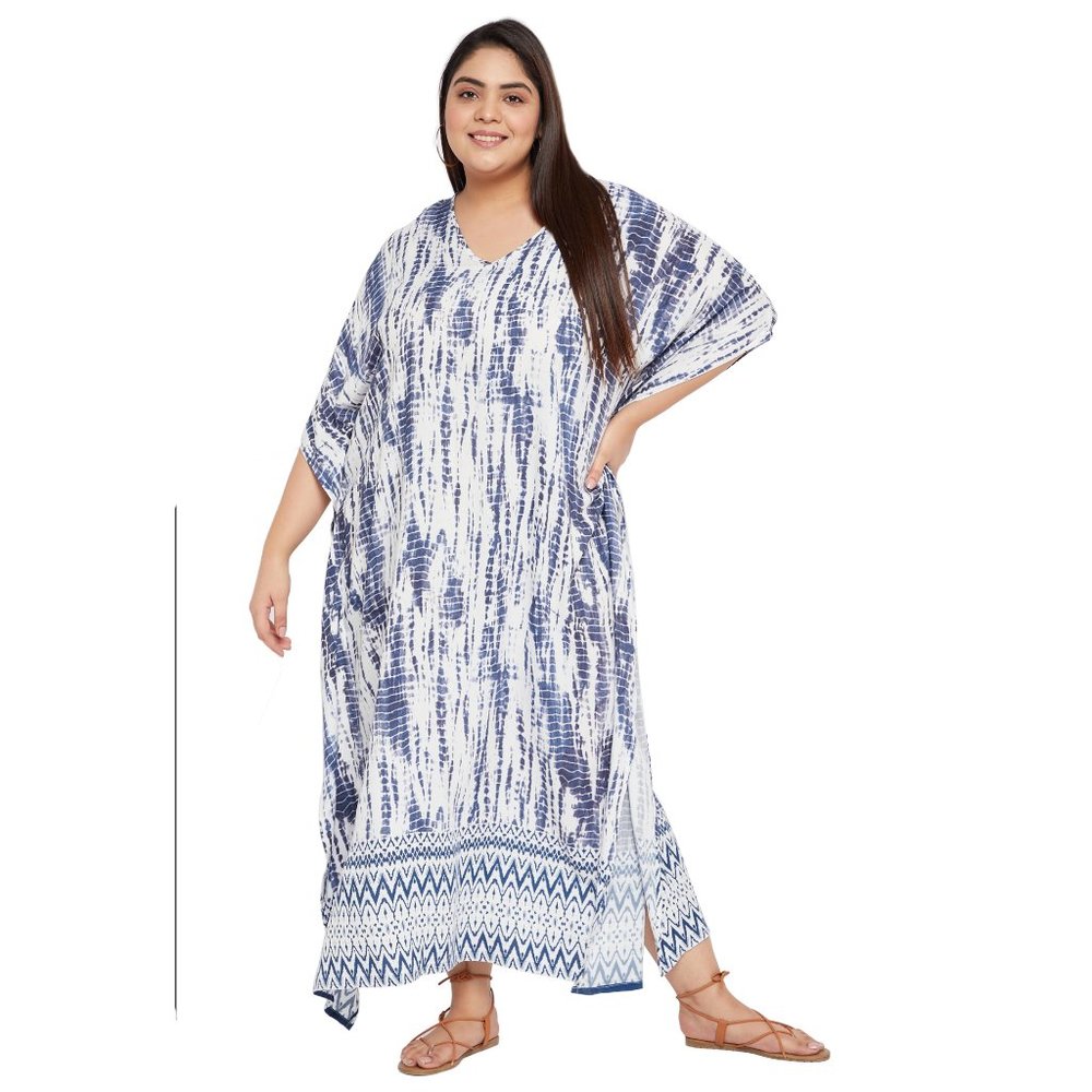 Women Plus Size Fit and Flare White Kaftan Maxi Dress by Gypsie Blu - Picture 2 of 6